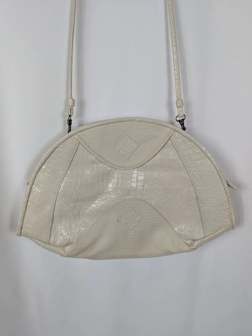 Handbag Monique White Snakeskin Print Texture Purse Shoulder Bag Vintage 80s 90s